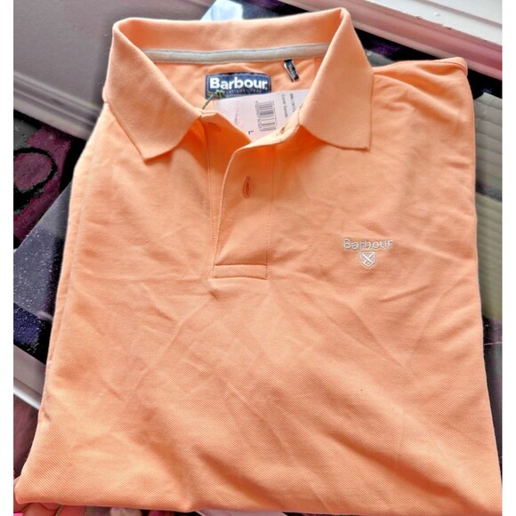 Barbour Men's Lightweight Sports Polo Shirt 100% Cotton Coral Sands Large - Picture 2 of 4
